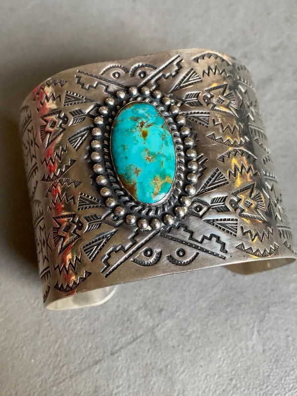 women's bracelets with multi-tone finish -Vintage Sterling Turquoise Bracelet