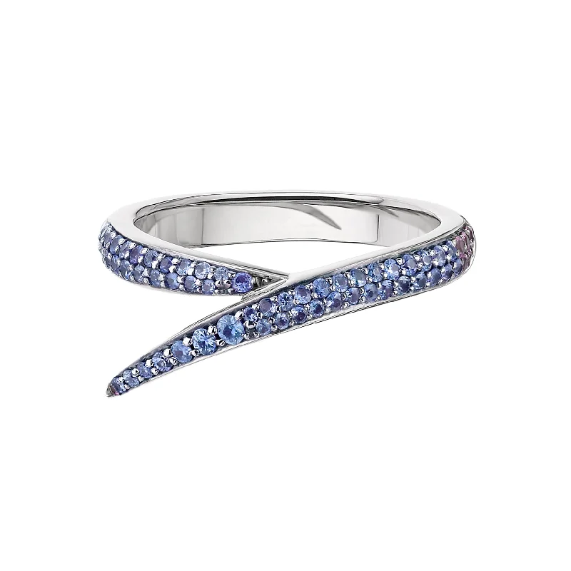 women's rings with elegant stones -Interlocking Single Ring - 18ct White Gold & Blue Sapphire