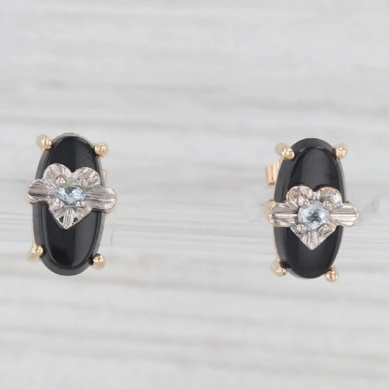 women's earrings with glittering diamonds -Onyx Cubic Zirconia Heart Stud Earrings 10k Yellow White Gold