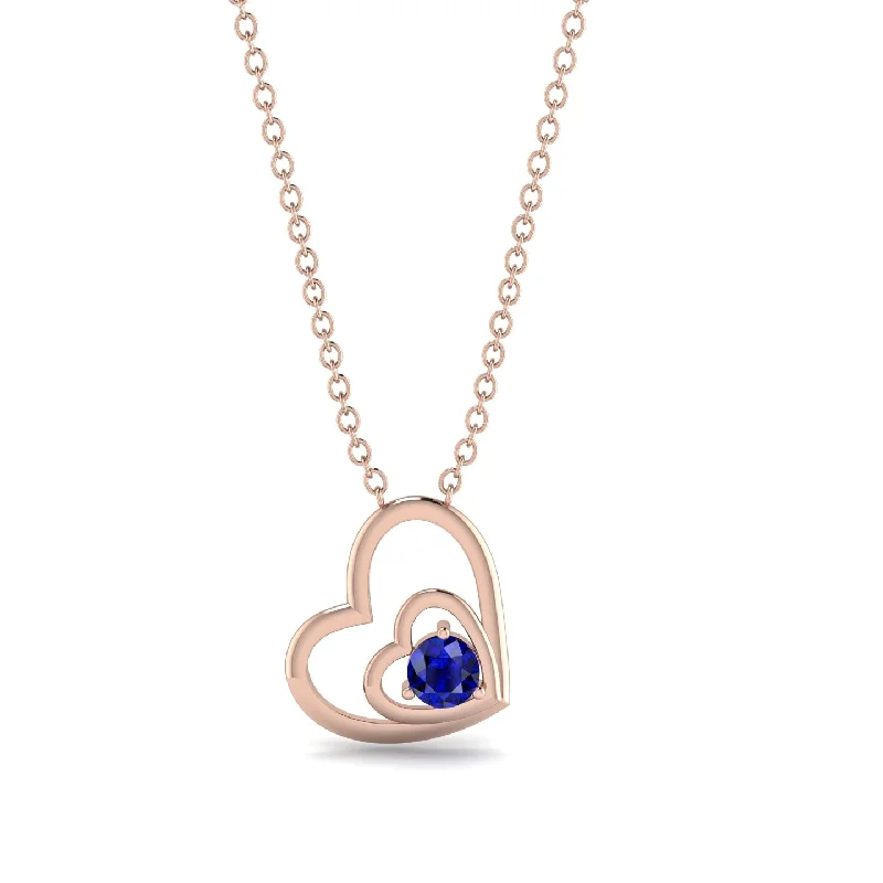 women's necklaces with bold look -Two Hearts Sapphire Necklace - Dana No. 14