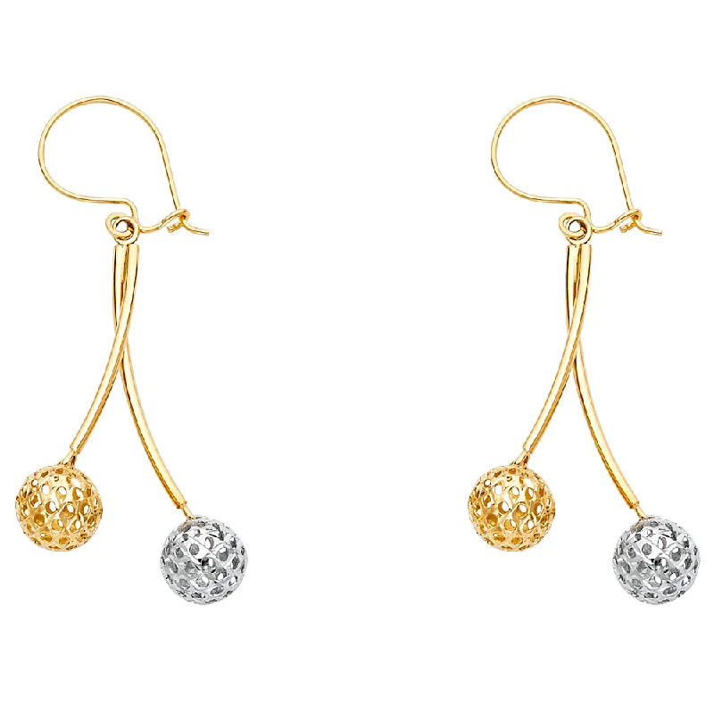 women's earrings with colored stones -14K 2T Perforated Ball Hanging Earrings