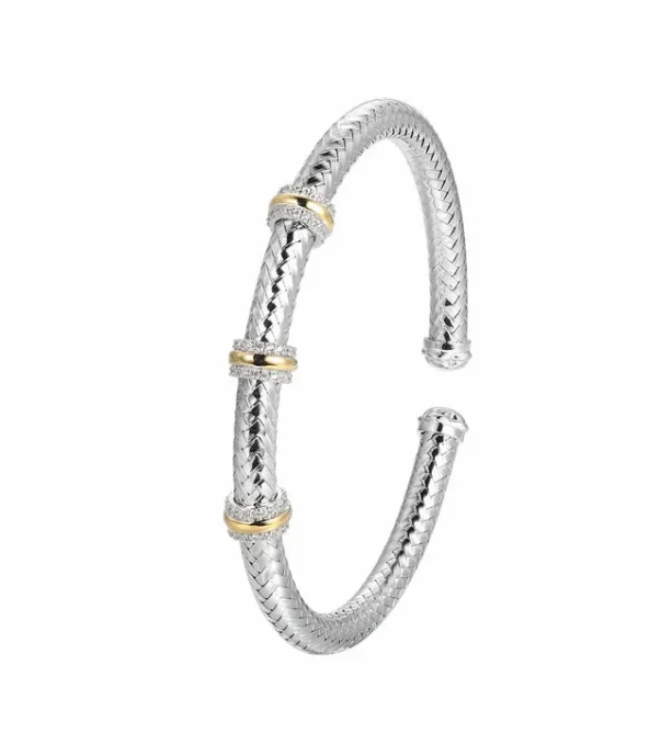 women's bracelets with elegant charm -Sterling Silver New Mesh 2 Cubic Zirconia Station Cuff Bracelet Inner Circumference