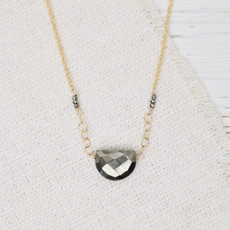 women's necklaces with moon-shaped pendant -Pyrite Half Moon Pendant Necklace