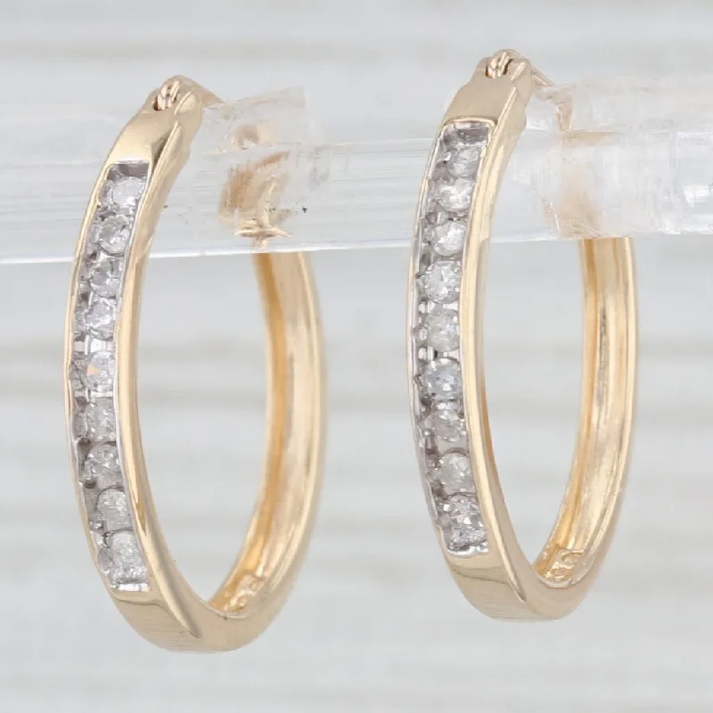 women's earrings with contemporary design -0.25ctw Diamond Hoop Earrings 10k Yellow Gold Snap Top Round Hoops