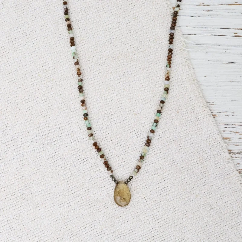 women's necklaces with multi-colored stones -Petite Chrysophase with Citrine Necklace