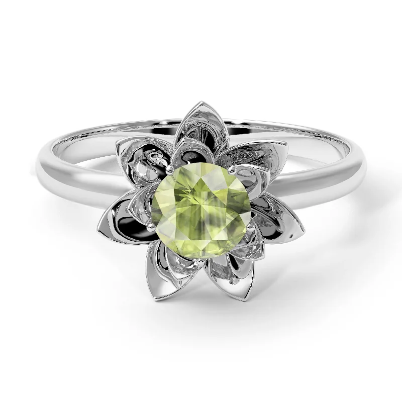 women's engagement rings with matching wedding band -Lotus Flower Solitaire Peridot Ring - Lotus no. 703