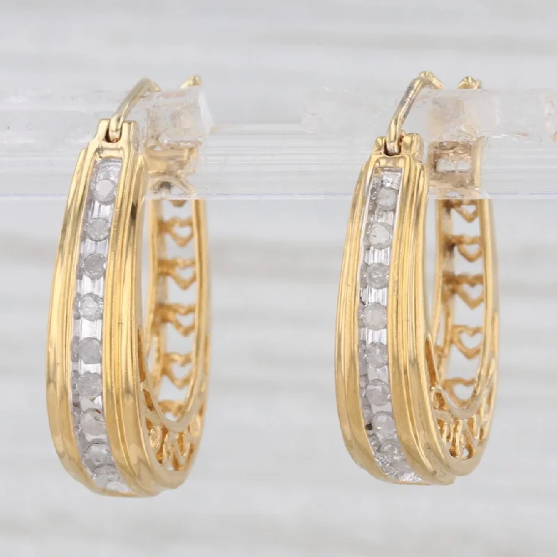 women's earrings with minimalist design -0.18ctw Diamond Oval Hoop Earrings Sterling Silver Gold Plated Hearts