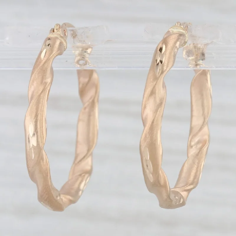 women's earrings with long dangling design -Twist Hoop Earrings 14k Yellow Gold Snap Top Round Hoops