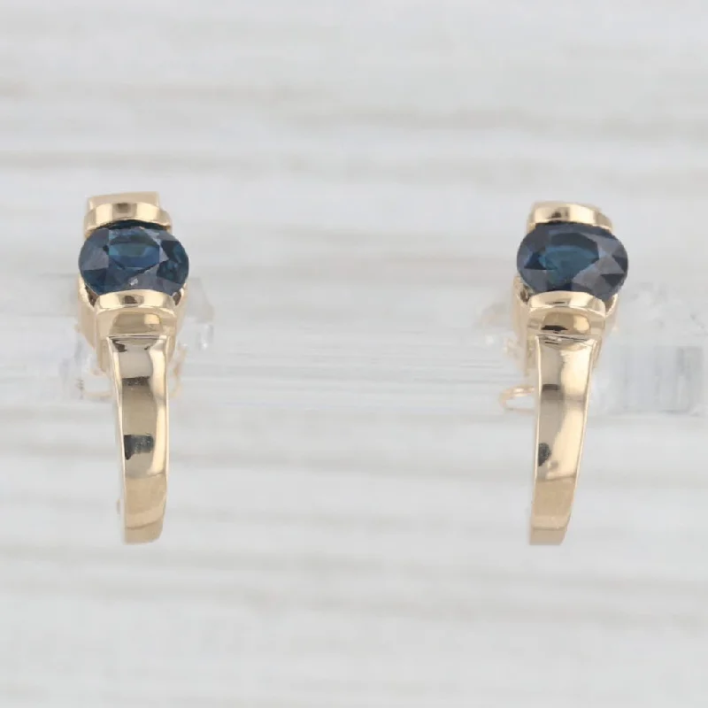 women's earrings with cubic zirconia -1.38ctw Blue Sapphire J-Hook Earrings 14k Yellow Gold Drops