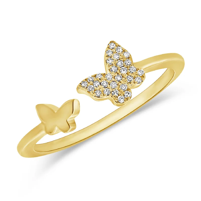 women's engagement rings with emerald side stones -Diamond Butterfly Wrap Ring made in 14K Gold