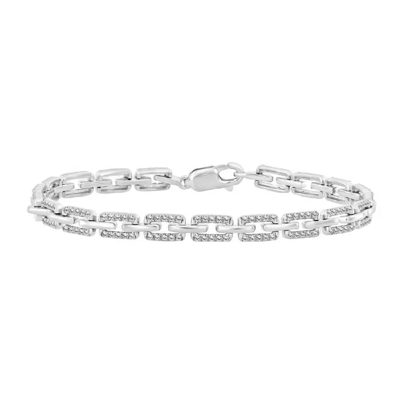 women's bracelets with silver accents -LADIES BRACELET 1.00CT ROUND DIAMOND 14K WHITE GOLD