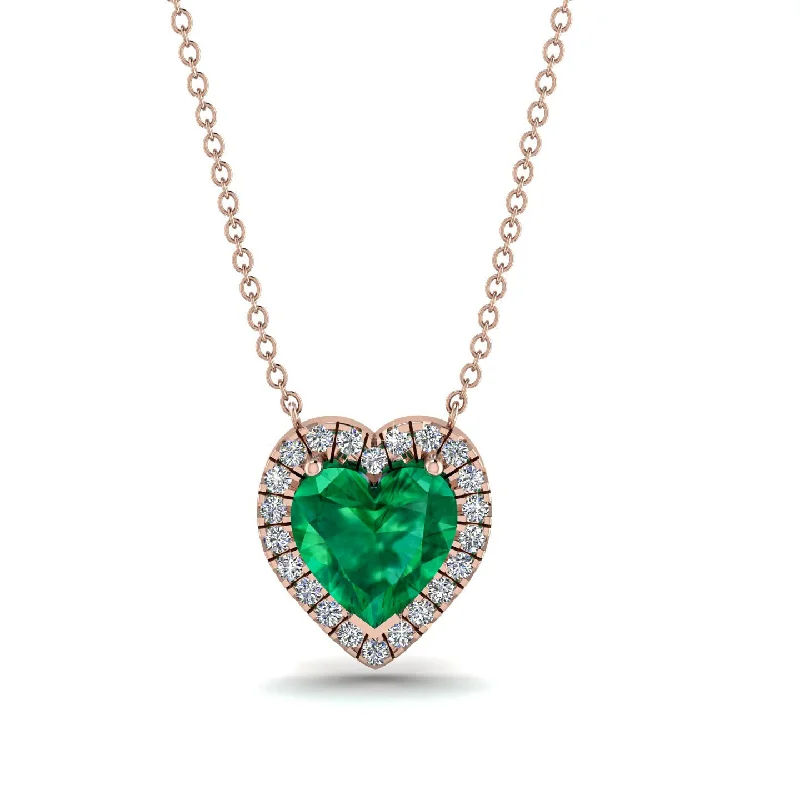 women's necklaces with platinum chain -4.7Ct Emerald Halo Heart Necklace - Jaylene No. 5