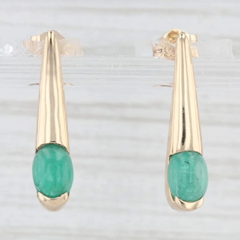 women's earrings with drop chains -Emerald Oval Cabochon Drop Earrings 14k Yellow Gold