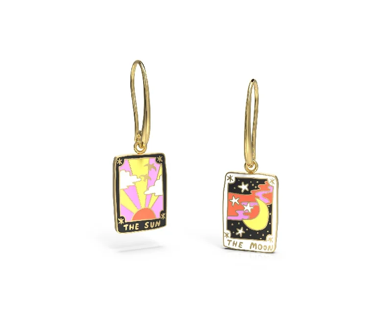 women's earrings with sparkling diamonds -Sun and Moon Tarot Drop Earrings