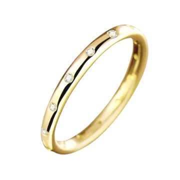 women's rings with stone inlay -THIN GOLD BAND RING WITH CZ STATIONS