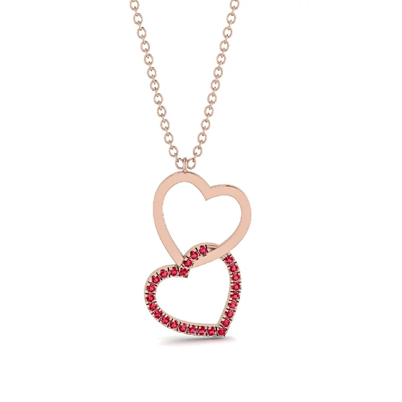 women's necklaces with statement design -Interlocked Hearts Ruby Necklace - Wendy No. 11