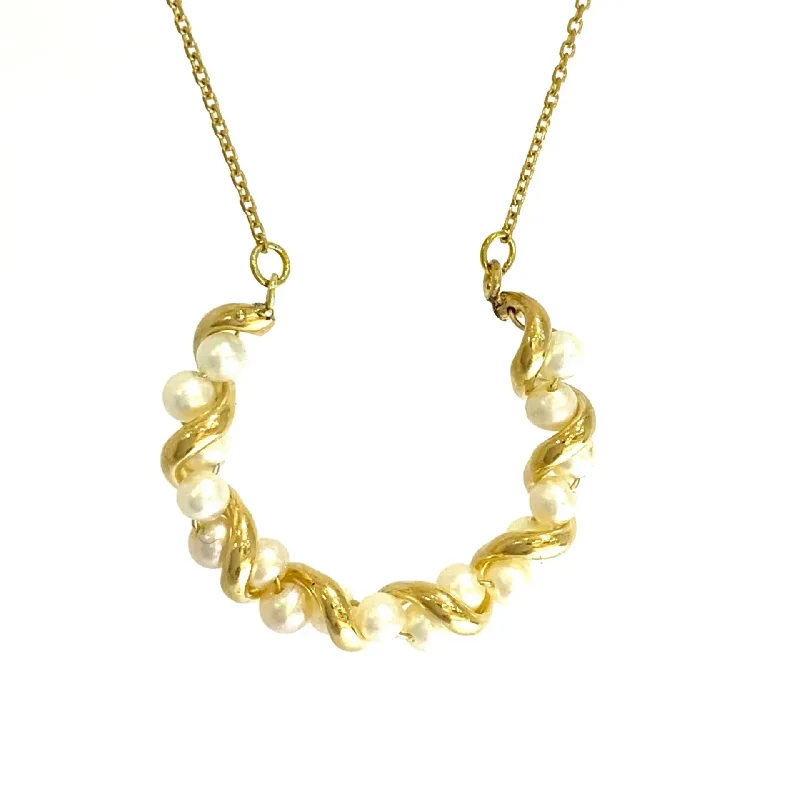 women's necklaces with custom design -Yellow Gold and Pearls Necklace