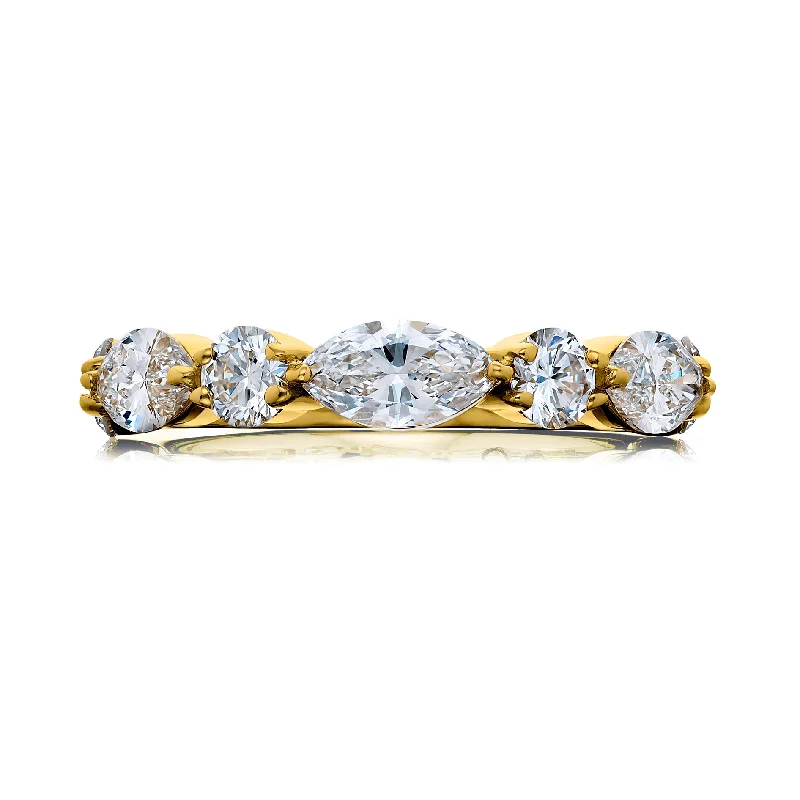 women's engagement rings with solitaires -JB Star 7 Diamond Marquise & Round Anniversary Band Yellow Gold