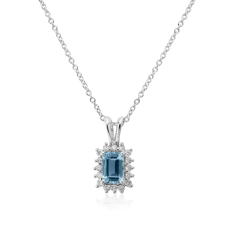 women's necklaces with vintage style -14k White Gold Blue Topaz and Diamond Necklace