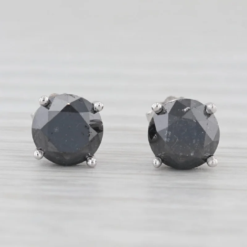 women's earrings with diamond pave -New 3.15ctw Black Diamond Stud Earrings 14k White Gold Round Solitaires