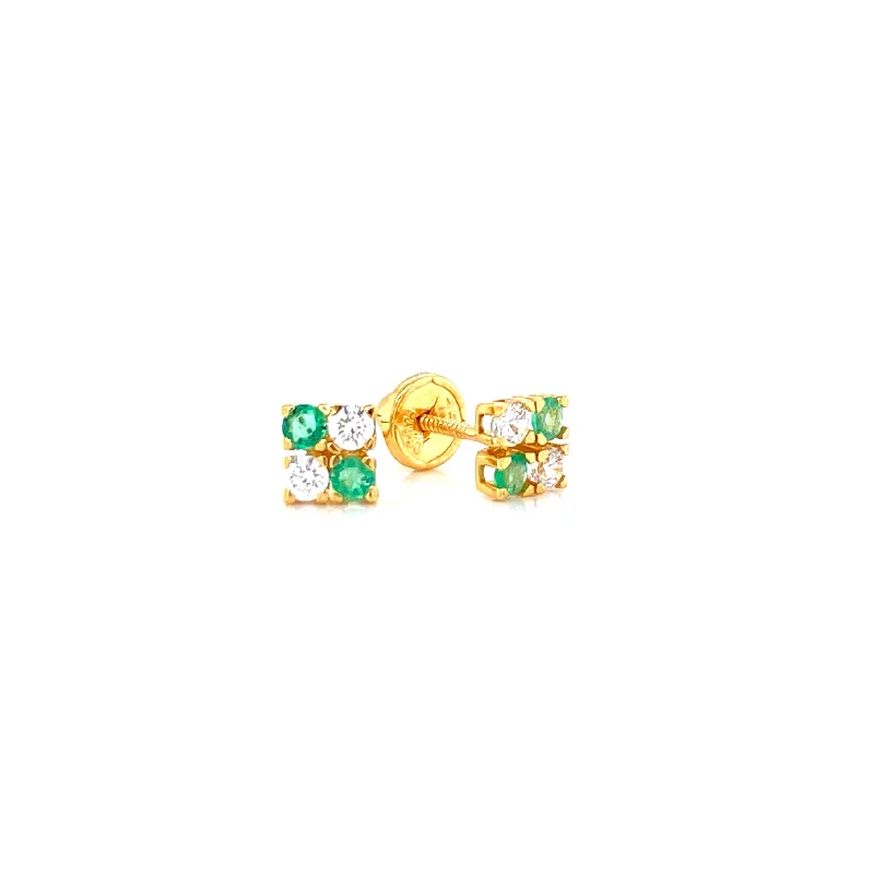 women's earrings with chandelier style -18K Yellow Gold Cubic Zirconia & Emerald Earrings