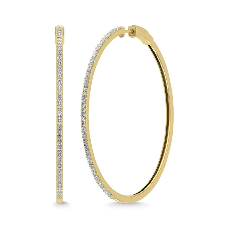 women's earrings with pearl accents -Diamond 1 5/8 Ct.Tw. Round Shape Hoop Earrings in 10K Yellow Gold (2.5 inches)