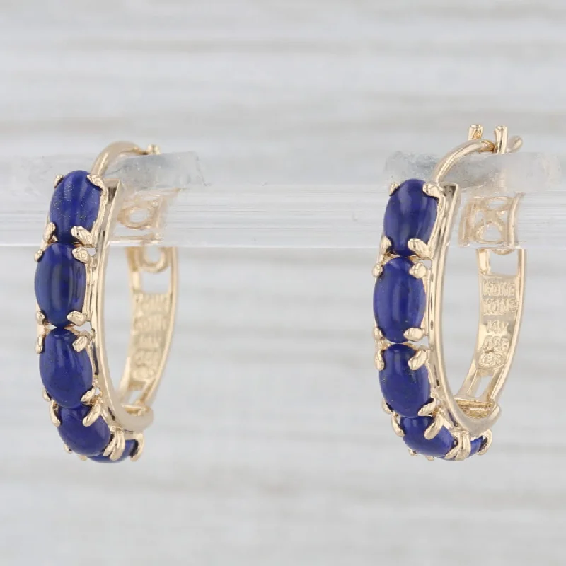 women's earrings with sparkling crystals -Lapis Lazuli Hoop Earrings 14k Yellow Gold Snap Top Round Hoops