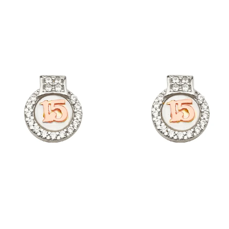 women's earrings with small studs -14K Sweet 15 Quincenera CZ Hanging Earrings