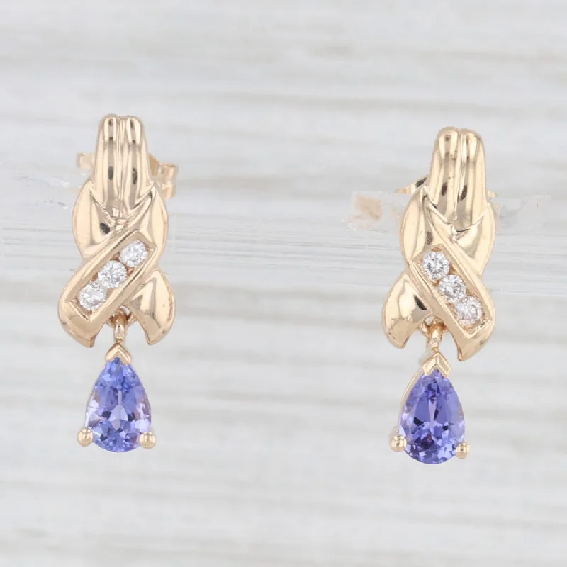 women's earrings with pearl -0.90ctw Tanzanite Diamond Drop Earrings 14k Yellow Gold