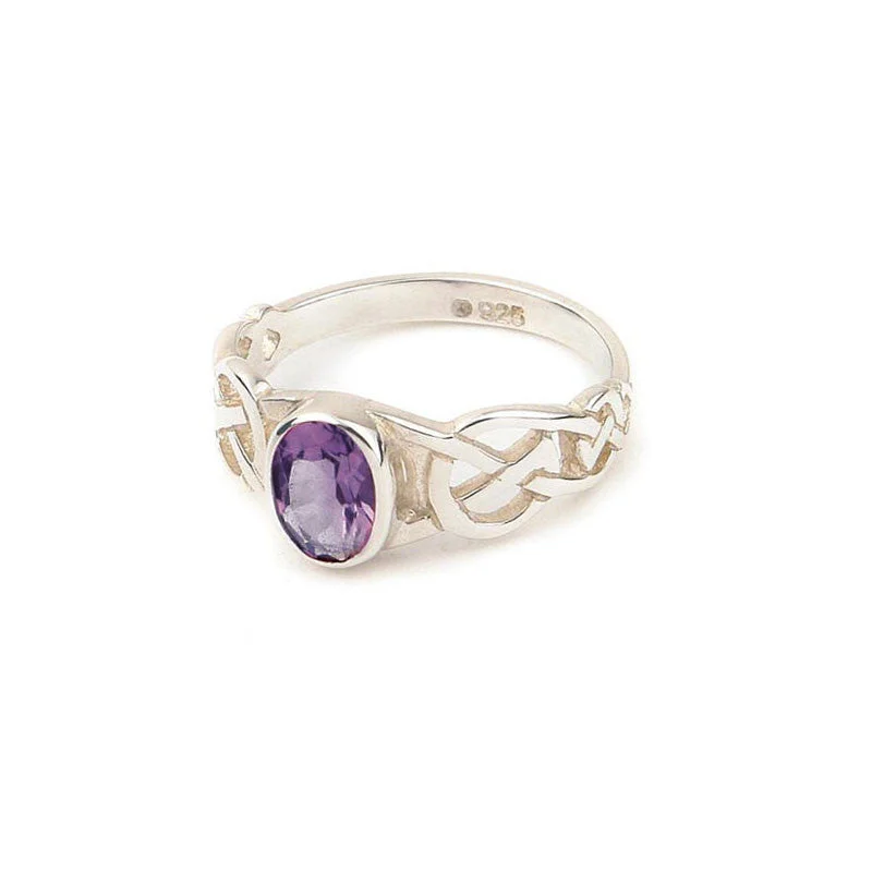 women's rings with pave diamond setting -Celtic Knotwork Amethyst Ring