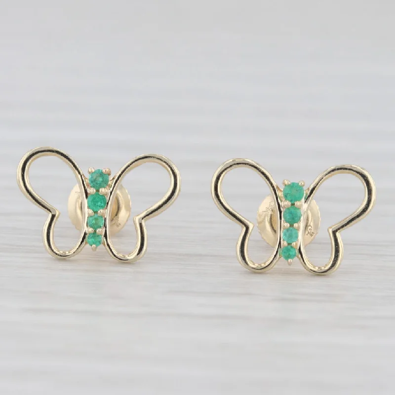 women's earrings with floral design -New Emerald Butterfly Stud Earrings 10k Yellow Gold