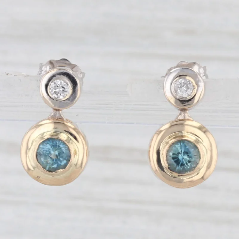 women's earrings with oversized hoops -0.68ctw Blue Sapphire Diamond Circles Drop Earrings 14k White Yellow Gold