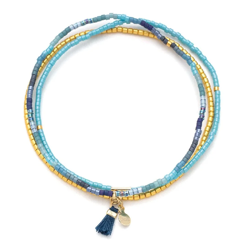 women's bracelets with natural stones -Scout Chromacolor Miyuki Bracelet Trio - Cobalt Multi/Gold