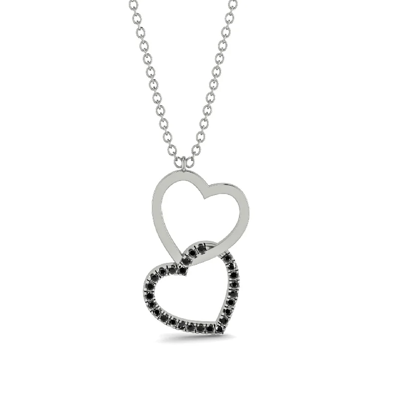 women's necklaces with intricate design -Interlocked Hearts Black Diamond Necklace - Wendy No. 9