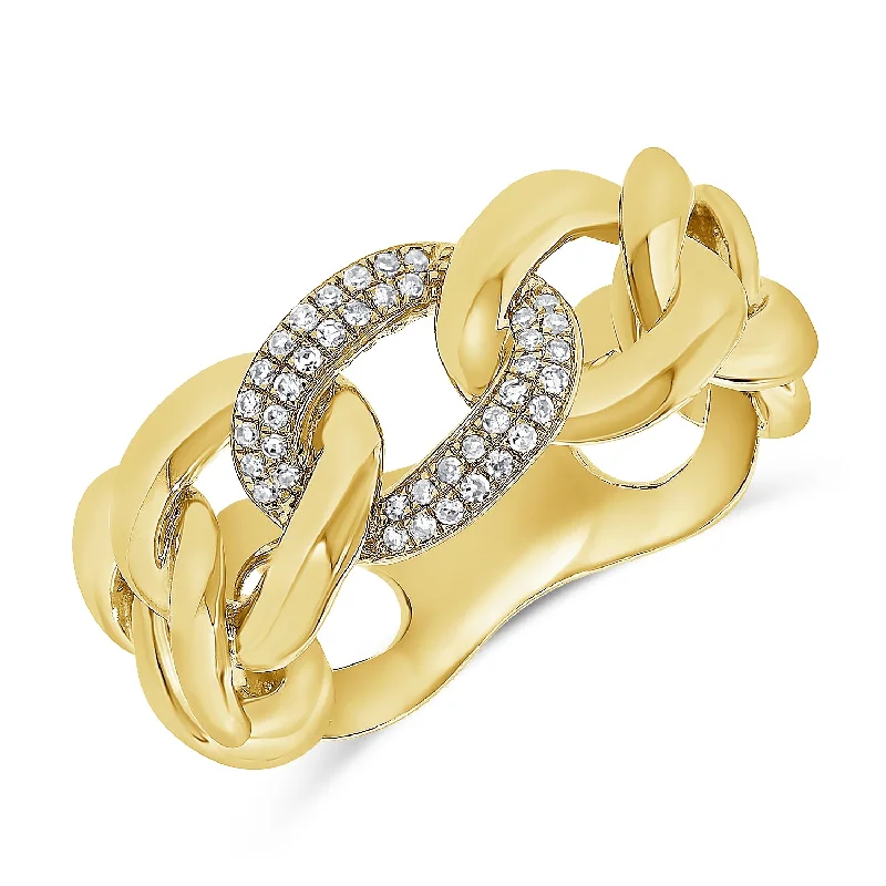 women's engagement rings with floral setting -14Kt Gold and Diamond Designer Marina Link Chain Ring