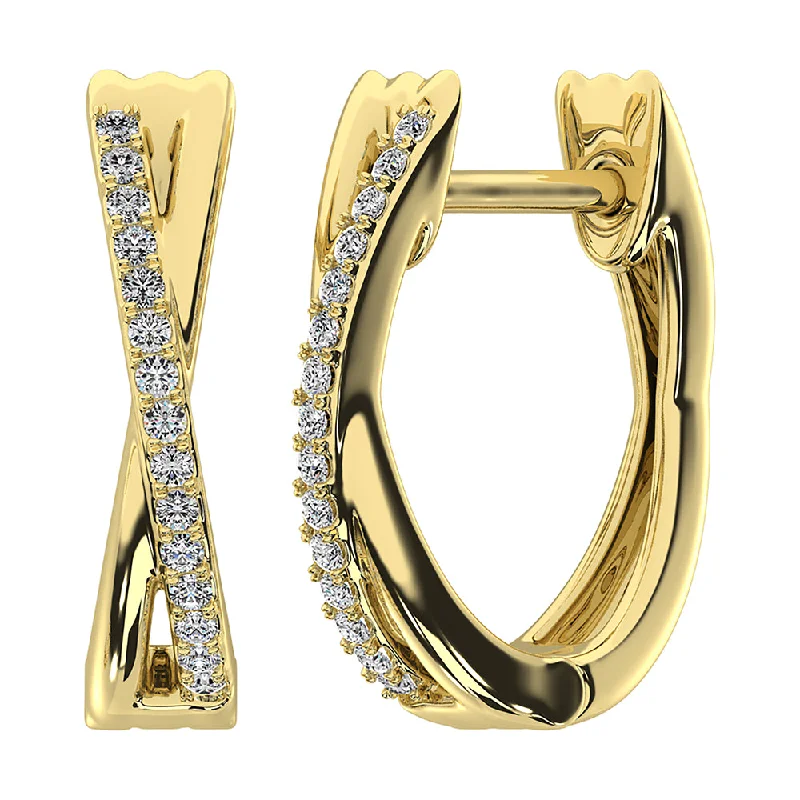 women's earrings with square shape -10K Yellow Gold 1/10 Ct.Tw. Diamond Cross Over Hoop Earrings