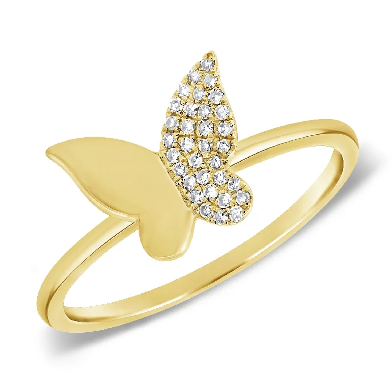 women's engagement rings with modern twist -Half Diamond Butterfly Ring made in 14K Gold