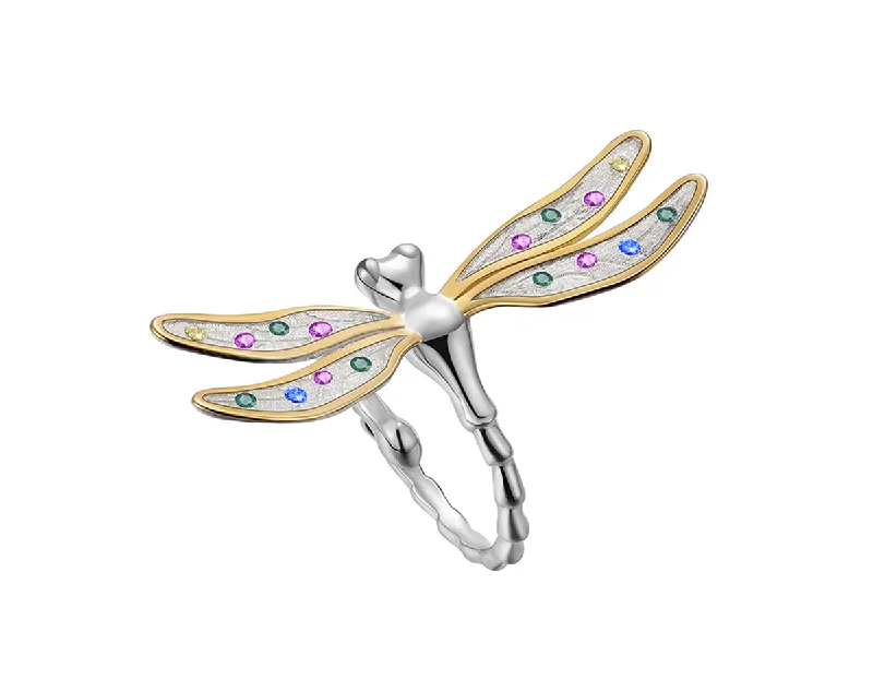 women's rings with geometric design -Rainbow Dragonfly Ring