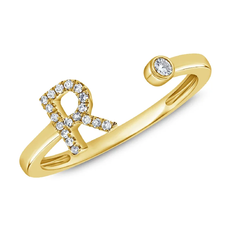 women's engagement rings with carved details -Personalized Diamond 'R' Initial Open Ring in 14K Gold