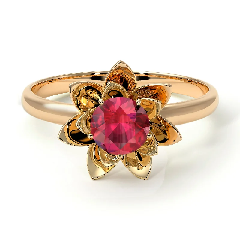 women's engagement rings platinum -Lotus Flower Solitaire Ruby Ring - Lotus no. 10