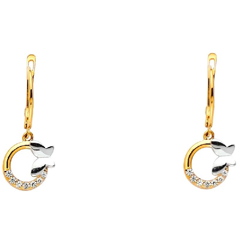 women's earrings with sparkling zirconia -14K 2T Butterfly CZ Earrings