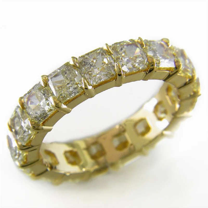 women's engagement rings with hidden diamond -Fancy Yellow Square Cushion Diamond Eternity Band Ring 18K Gold