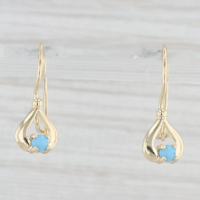 women's earrings with gold hoop -Blue Glass Teardrop Earrings 14k Yellow Gold Hook Posts