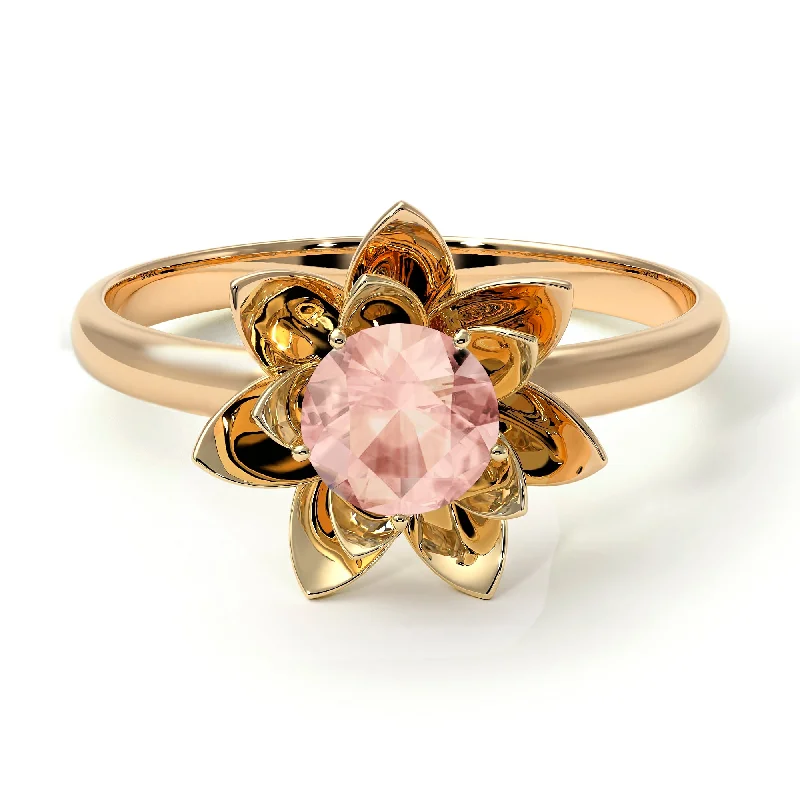 women's engagement rings with black diamonds -Lotus Flower Solitaire Morganite Ring - Lotus no. 901