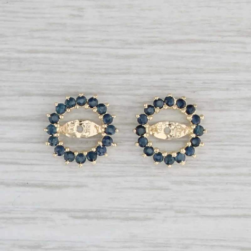 women's earrings with diamond accents -1ctw Blue Sapphire Earring Enhancer Jackets 14k Yellow Gold For Stud Earrings