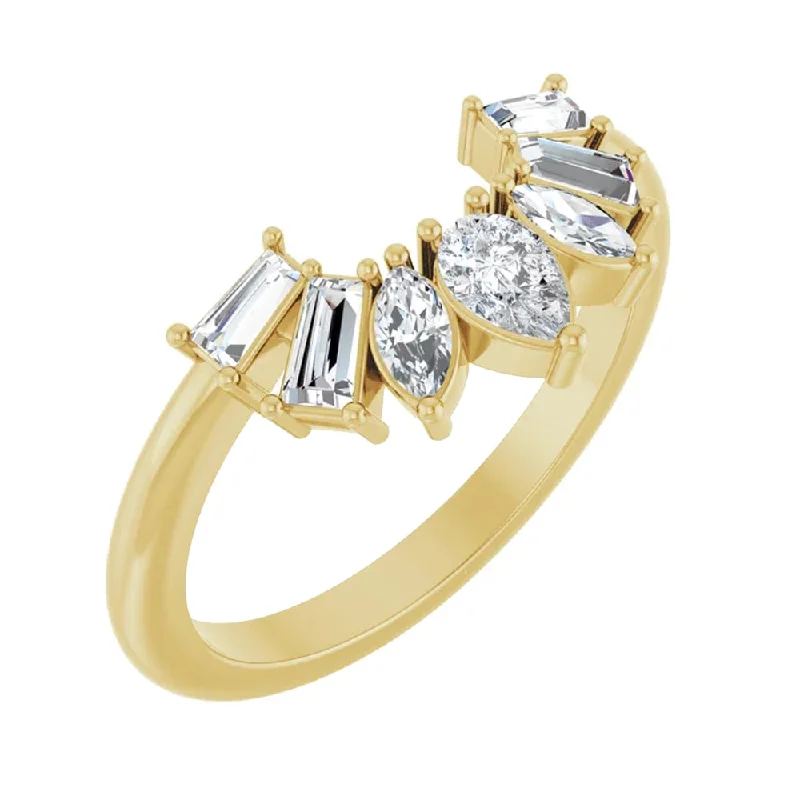 women's engagement rings with simple band -14K Yellow Gold Baguette Diamond Contour Band Ring Jacket