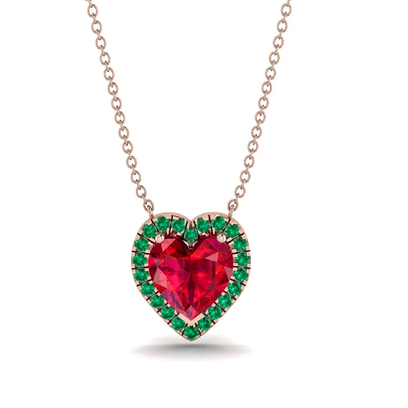 women's necklaces with polished finish -4.7Ct Ruby Halo Heart Necklace - Jaylene No. 26