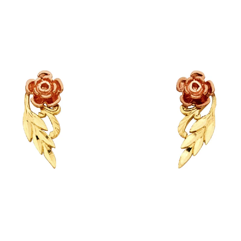 women's earrings with classic gold hoop -14K 2T Flower Post Earrings