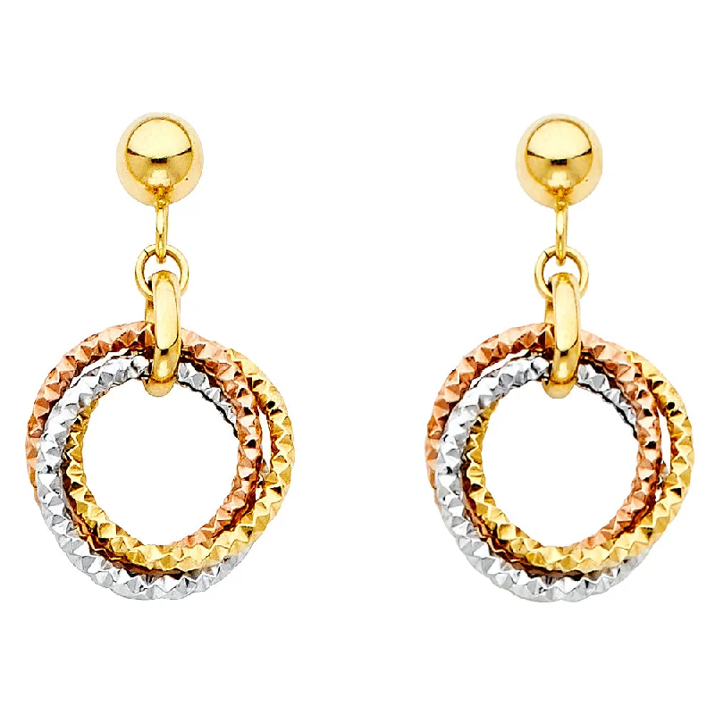 women's earrings with modern style -14K 3C Hanging 3 Rings Earrings