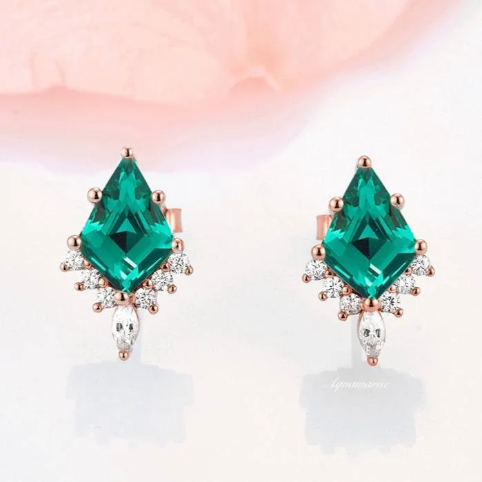 women's earrings with luxurious finish -Skye Kite™  Kite Emerald Stud Earrings- 14K Rose Gold Vermeil